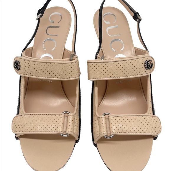 Gucci New in Box GG Skin Rose Perforated Leather Heels - Picture 15 of 16